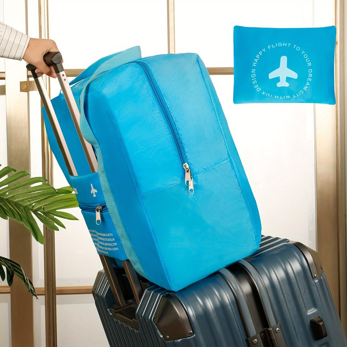 Foldable Travel Bag with Shoulder Strap, Large Capacity, Solid Color Trolley Storage Bag
