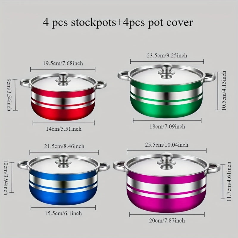 Set of 4 Stainless Steel Soup Pots with Lids, Versatile Cookware for Home and Restaurant
