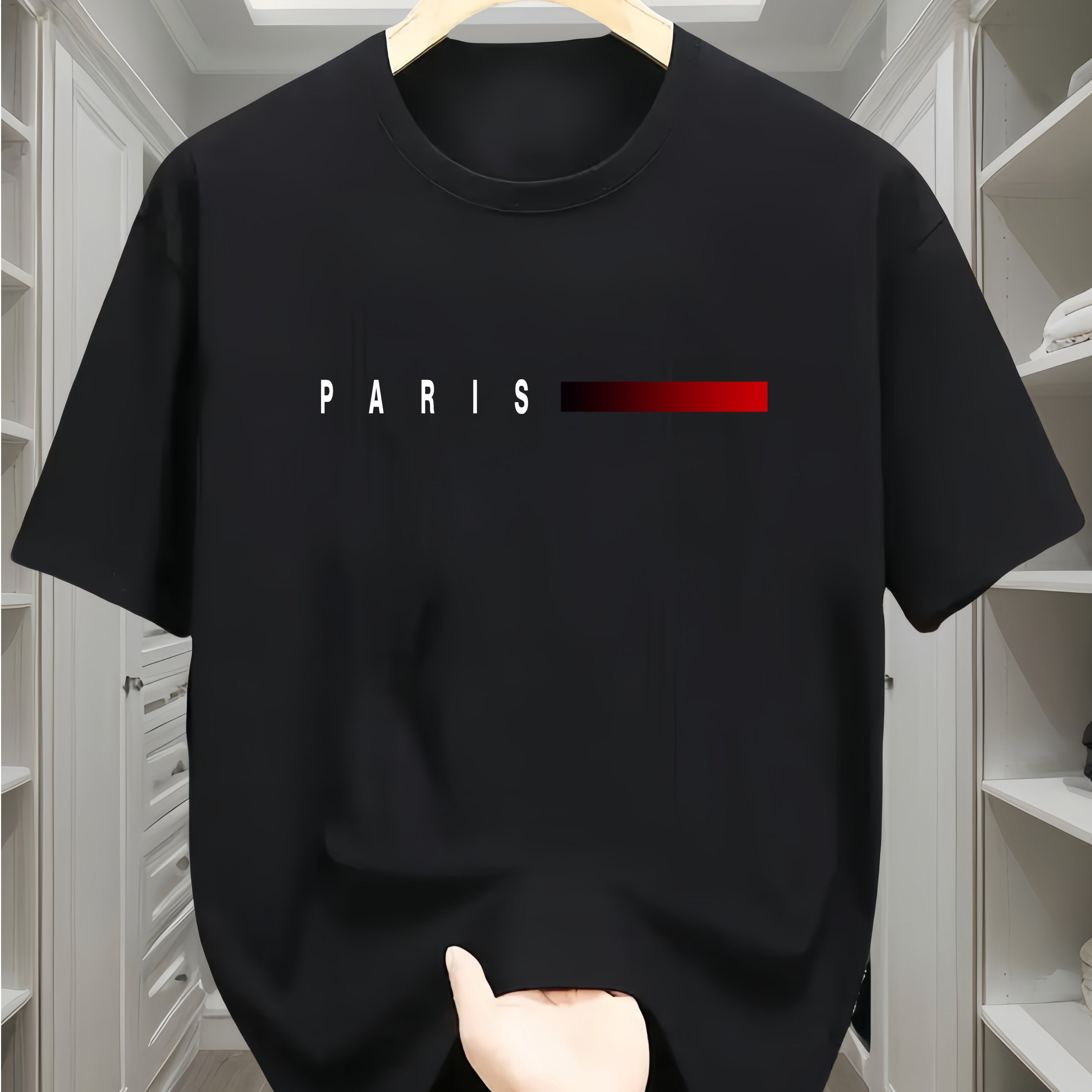 Camiseta de algodón para hombre con estampado de París y patrón geométrico, cuello redondo, manga corta, casual, para todas las estaciones, adolescente, corte regular