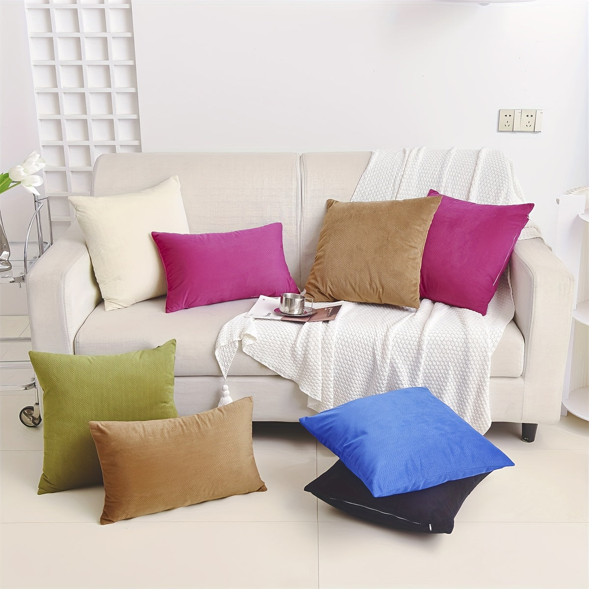 Striped Jacquard Flannel Throw Pillow Cover for Bedroom Living Room Sofa Decor