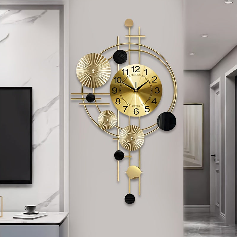 Nordic-Style Iron Wall Clock with Digital Display, Large Numbers, Geometric Design