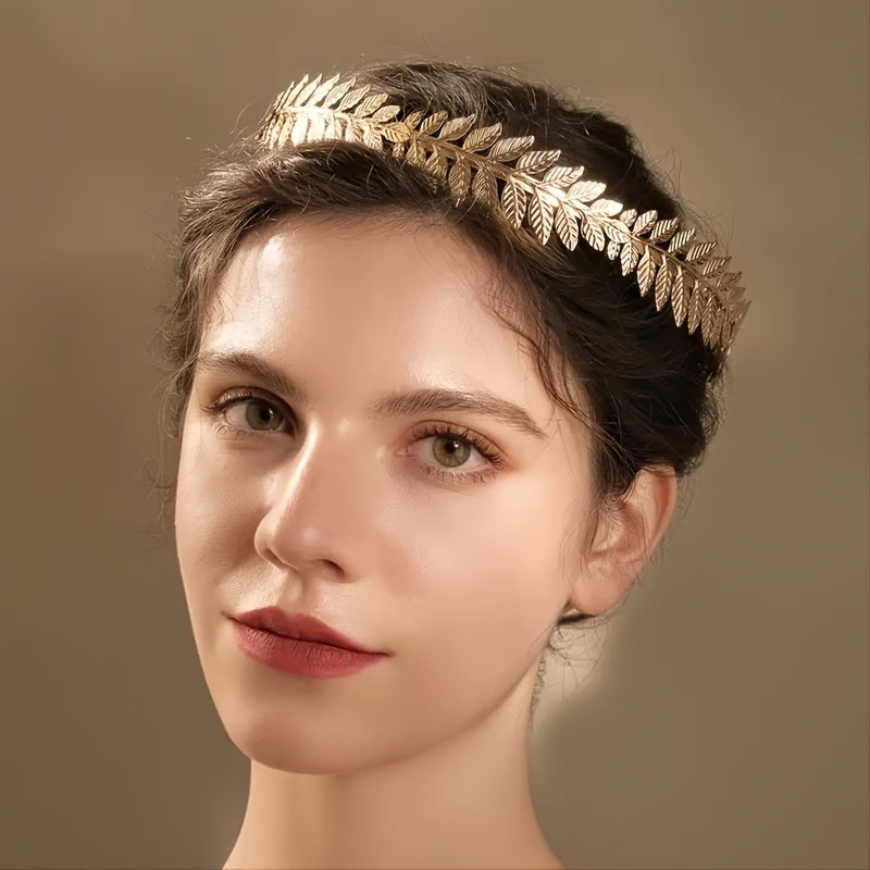 Women Gold Leaf Headband Greek Style Hair Jewelry for Elegant Bridal or Party Wear