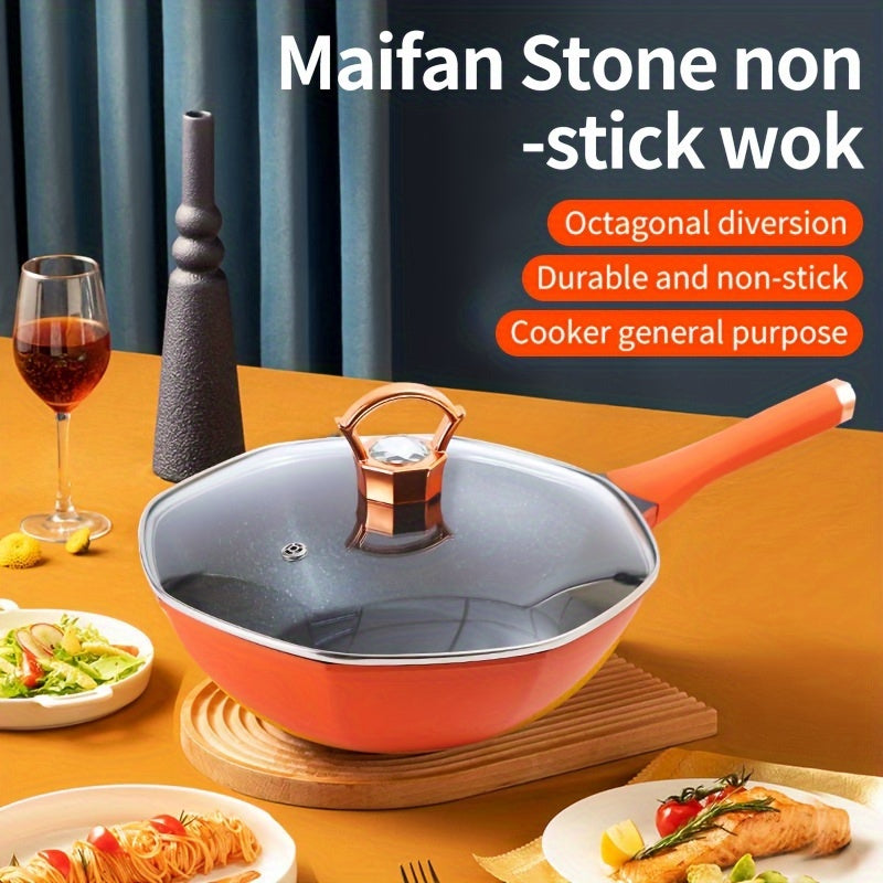 Sartén de titanio con tapa de cristal, utensilios de cocina antiadherentes para todo tipo de cocinas, fácil de limpiar