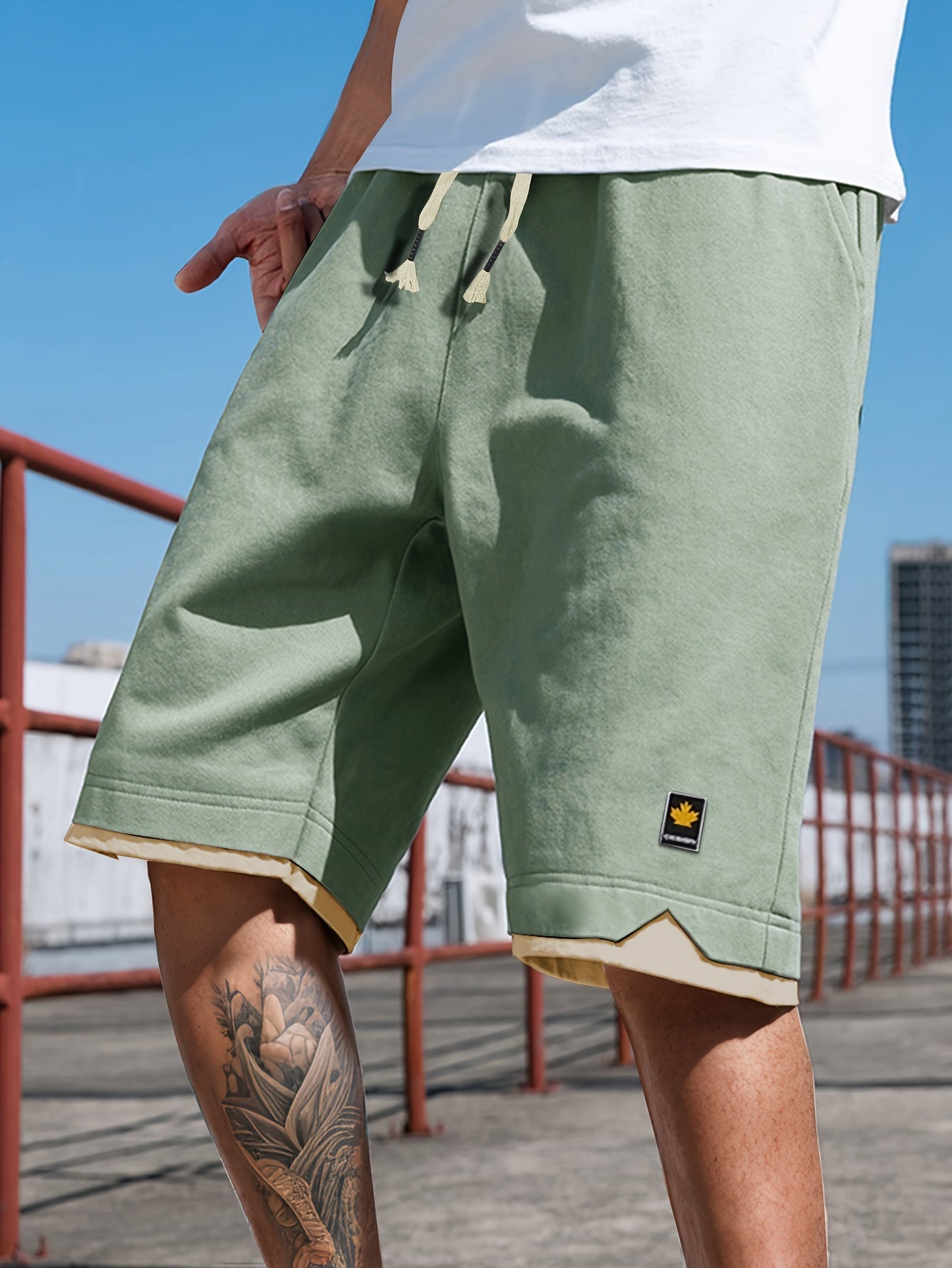 Men's Casual Elastic Waist Shorts with Pockets for Summer Solid Polyester