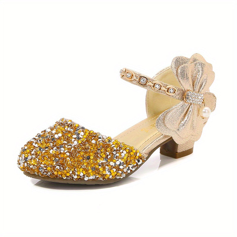 Children's Crystal Sandals for Girls Princess Design Spring Summer Breathable Glitter Round Toe Low Top