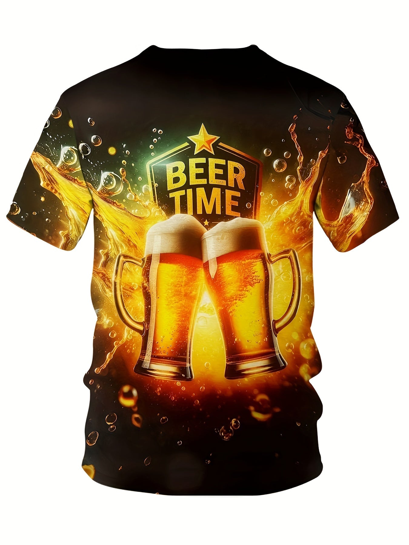 Camiseta gráfica de talla grande para hombre con diseño de cerveza y llama, mezcla de algodón, casual de manga corta