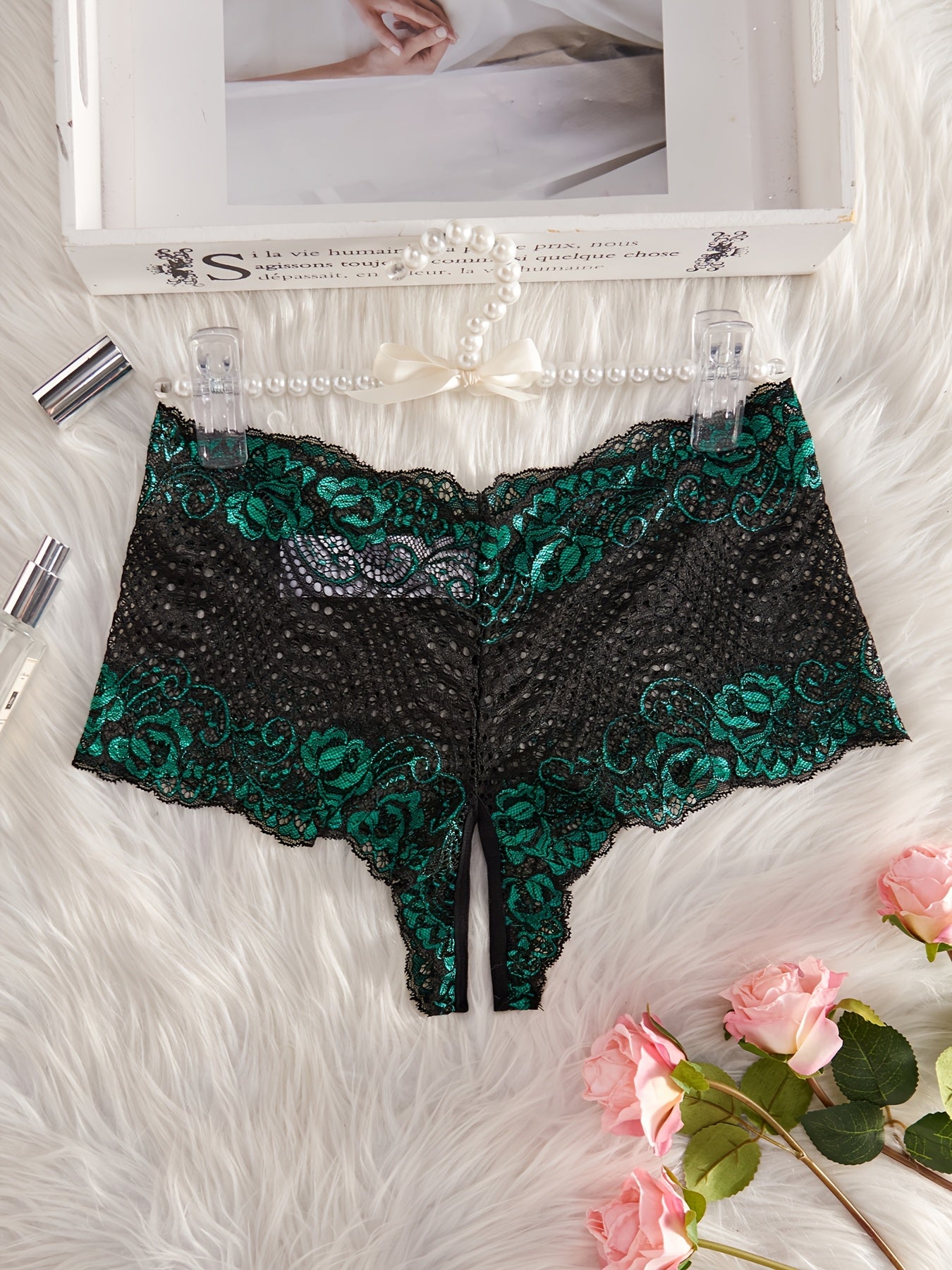 Panties de talla grande para mujer con encaje, de tiro medio, en rojo y negro, ropa interior de elastano con contraste