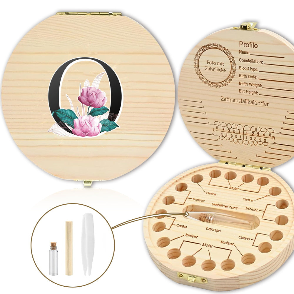 Bolalarining yoʻqolgan sut tishlari uchun yogʻochdan yasalgan saqlash qutisi, 20 tishgacha saqlash joyi bilan. Oq marmar harf naqshli dizayn. Ajoyib sovgʻa gʻoyasi.