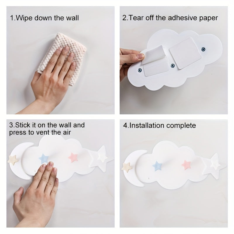 Cartoon Cloud Wall Hook for Hanging Clothes and Hats Strong Adhesive Cute Design