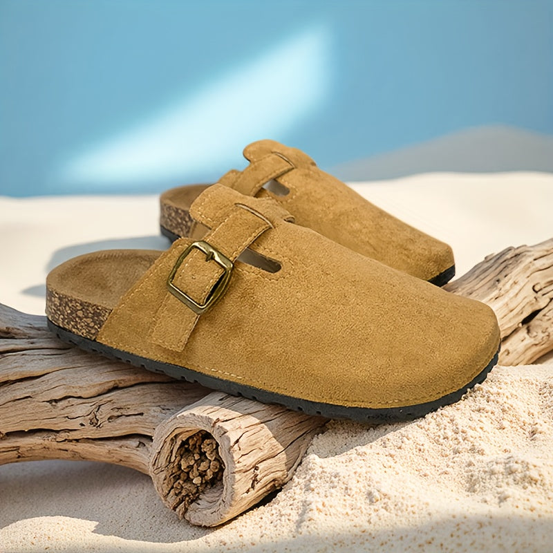 Women's Summer Flat Mules Slip-On Comfort Shoes with Buckle Strap