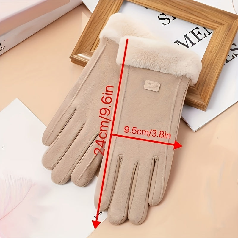 Women's Touchscreen Gloves with Letter Patches and Plush Lining