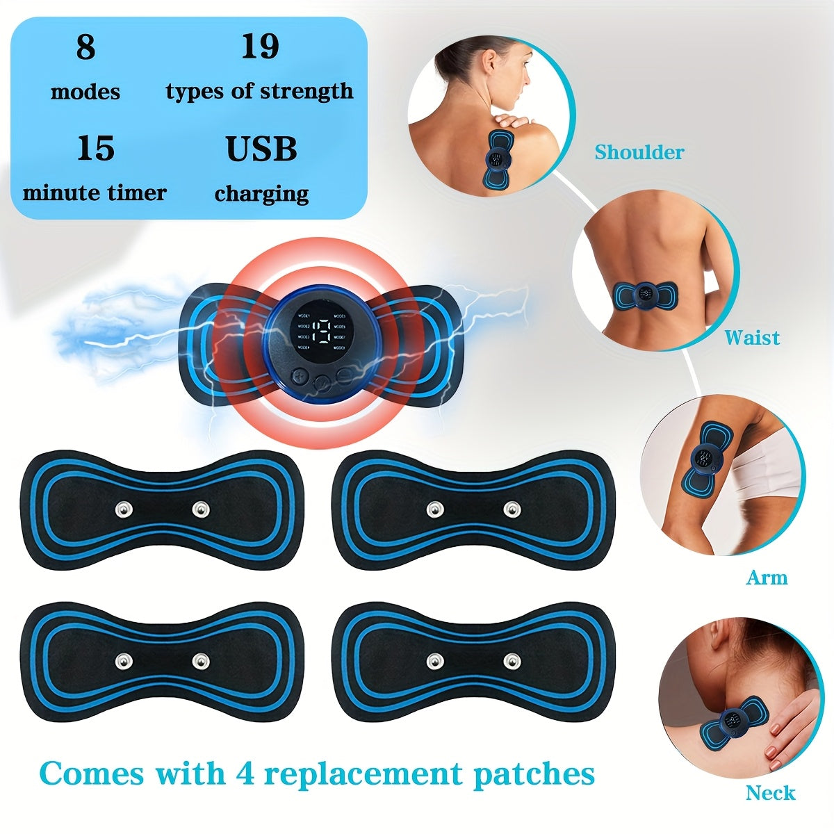 Portable Home Massager with 8 Modes 19 Intensity Levels Rechargeable EMS Neck Waist Body