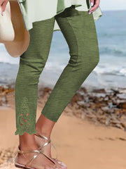 Women's Plus Size Skinny Pants All-Season Knit Contrast Lace Solid