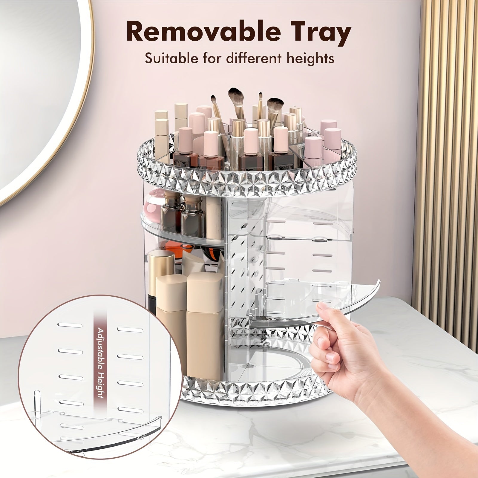 Rotating Makeup Organizer with High Capacity Storage for Skincare and Cosmetics