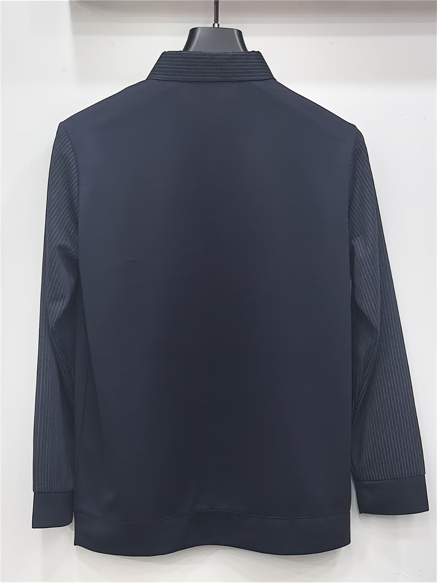 Chiziqli Erkaklar Golf Ko'ylagi, Soxta Ikki Qismli Dizayn, Bahor va Kuz Tashqi Kiymish uchun Uzun Qoltiq Ko'ylak