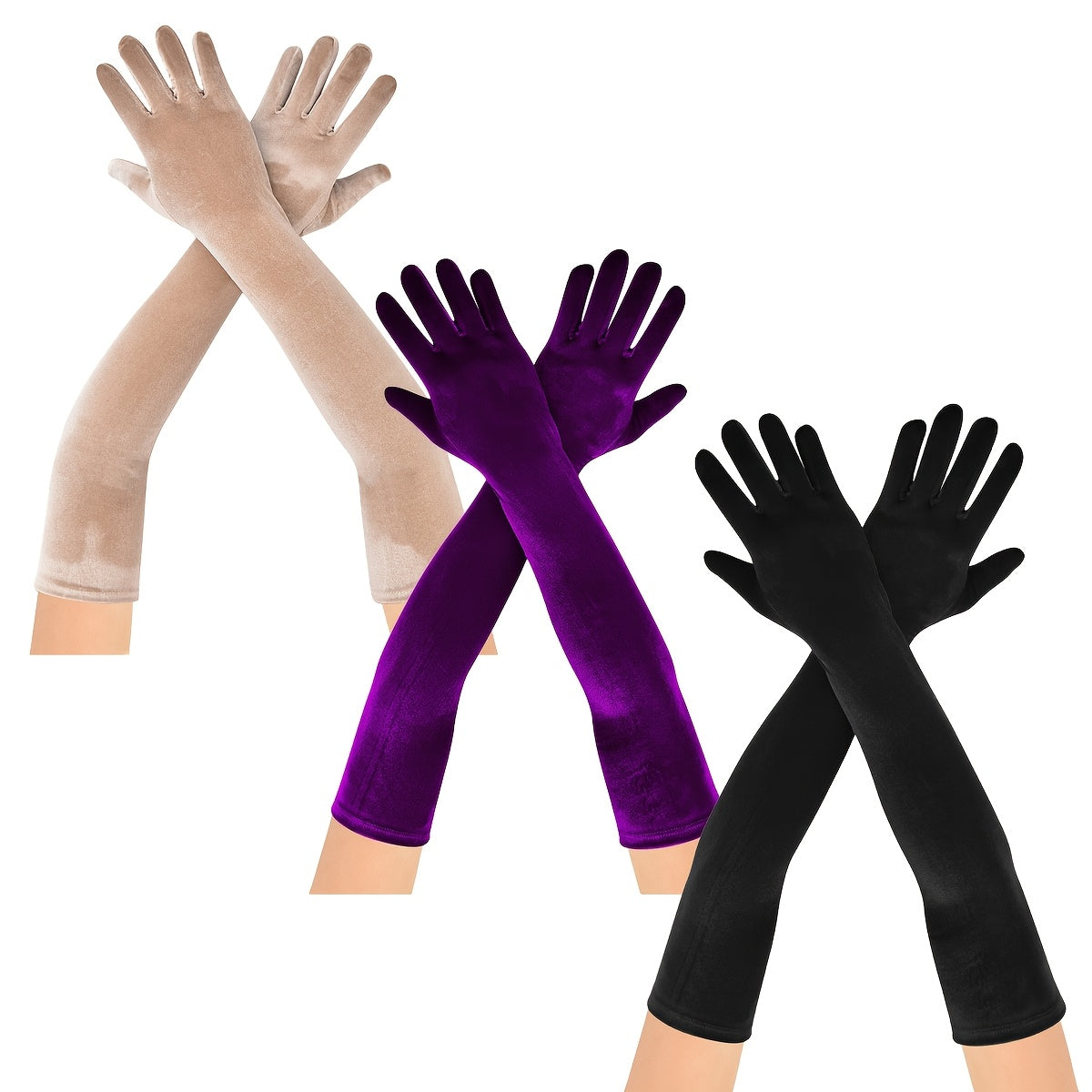 Set of Three Velvet Gloves for Women Christmas Wedding Tea Party Hand Wash