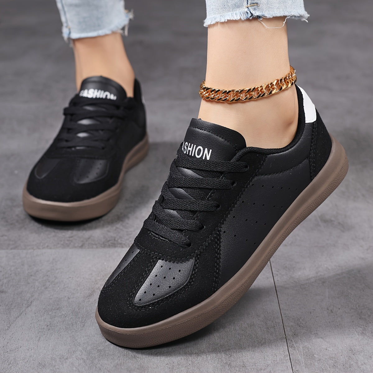 Women's Retro High-Top Sneakers Synthetic Cover Upper Casual Shoes Black/White Beige