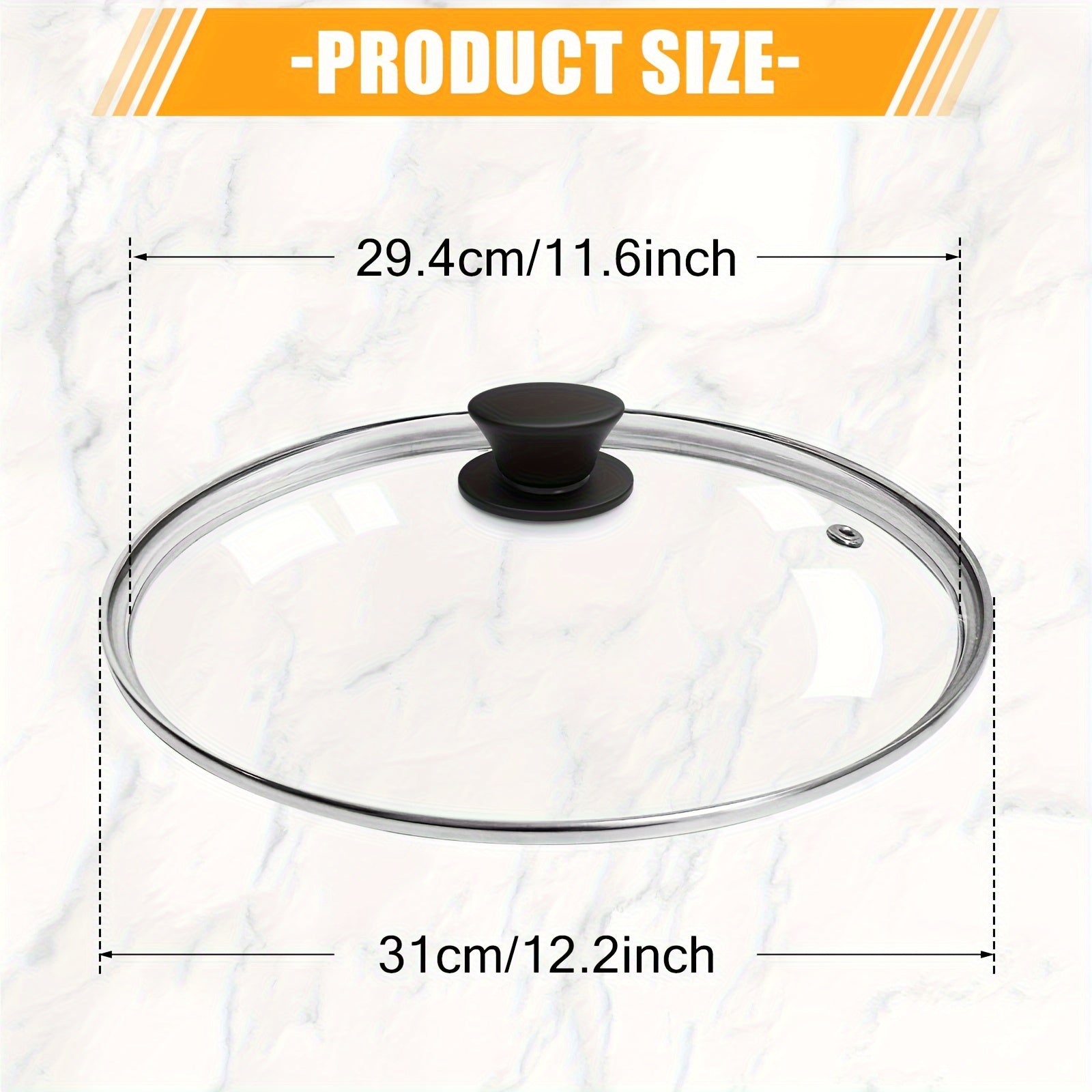 Universal Tempered Glass Lid for Frying Pan Skillet Cast Iron Pot 25.4cm 30.99cm 33.02cm 36.83cm