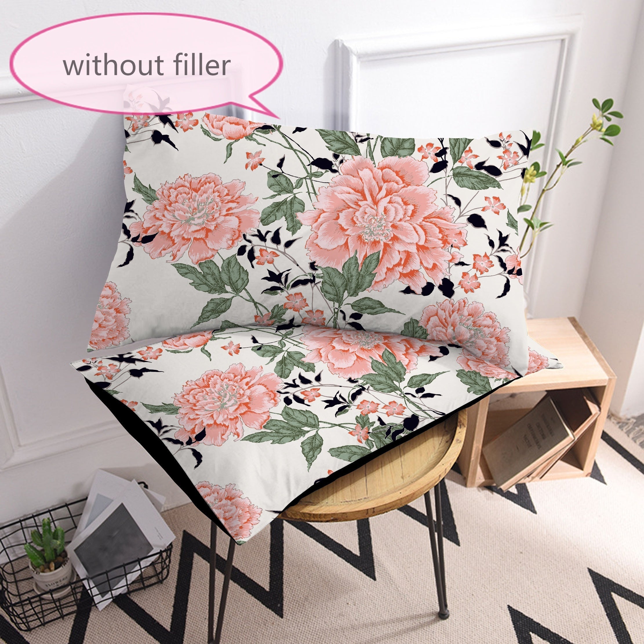 Pink Flower Pattern Pillowcases Set of 2 Soft Breathable Fabric Bedroom Sofa Decor