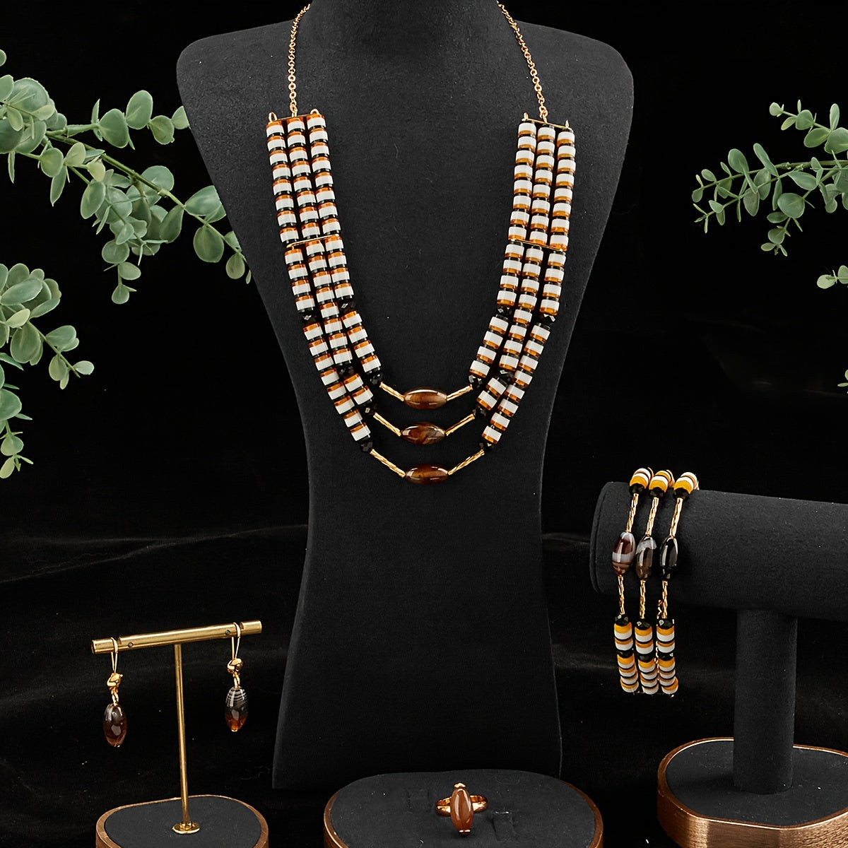 Gold-Plated Copper Jewelry Set for Women Necklace Earrings Bracelet Ring Elegant Gift