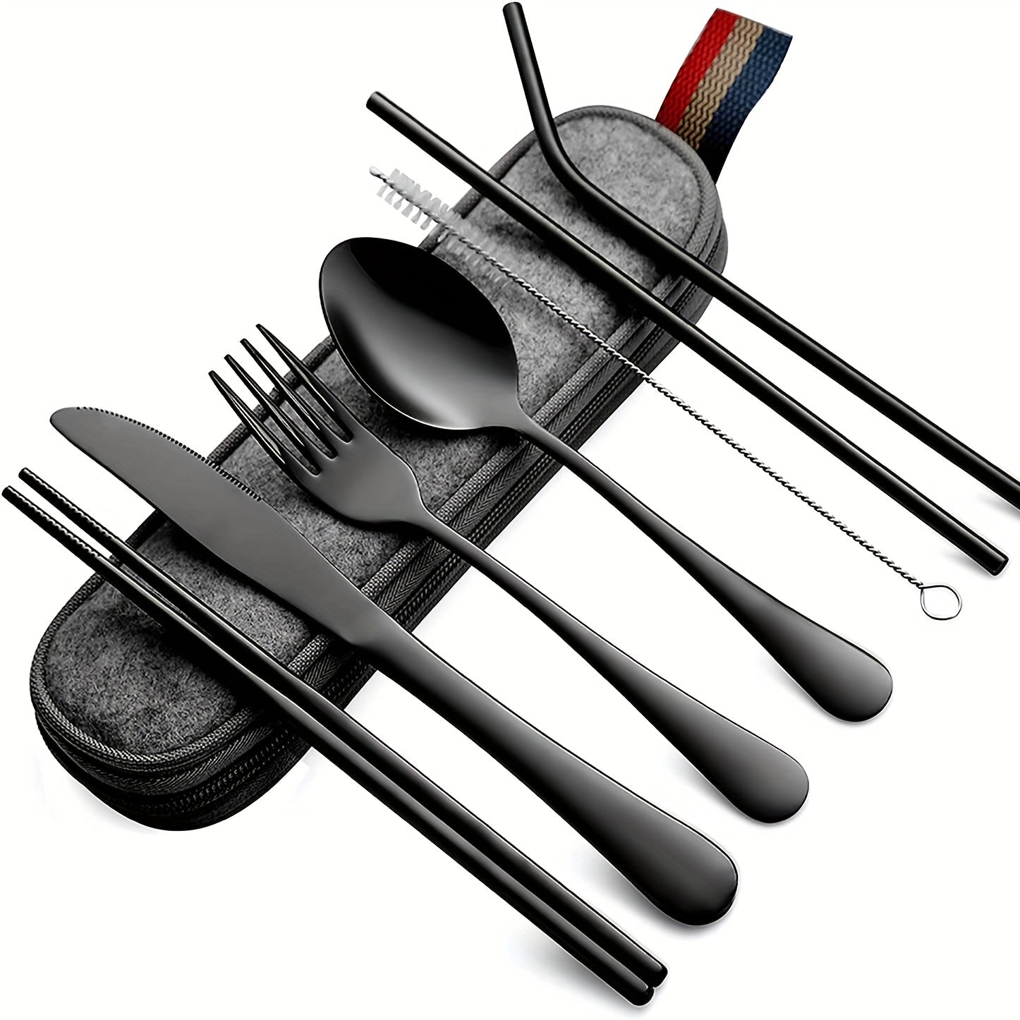 Camping Cutlery Set with 8 Stainless Steel Pieces Knife Fork Spoon Chopsticks and Carry Case