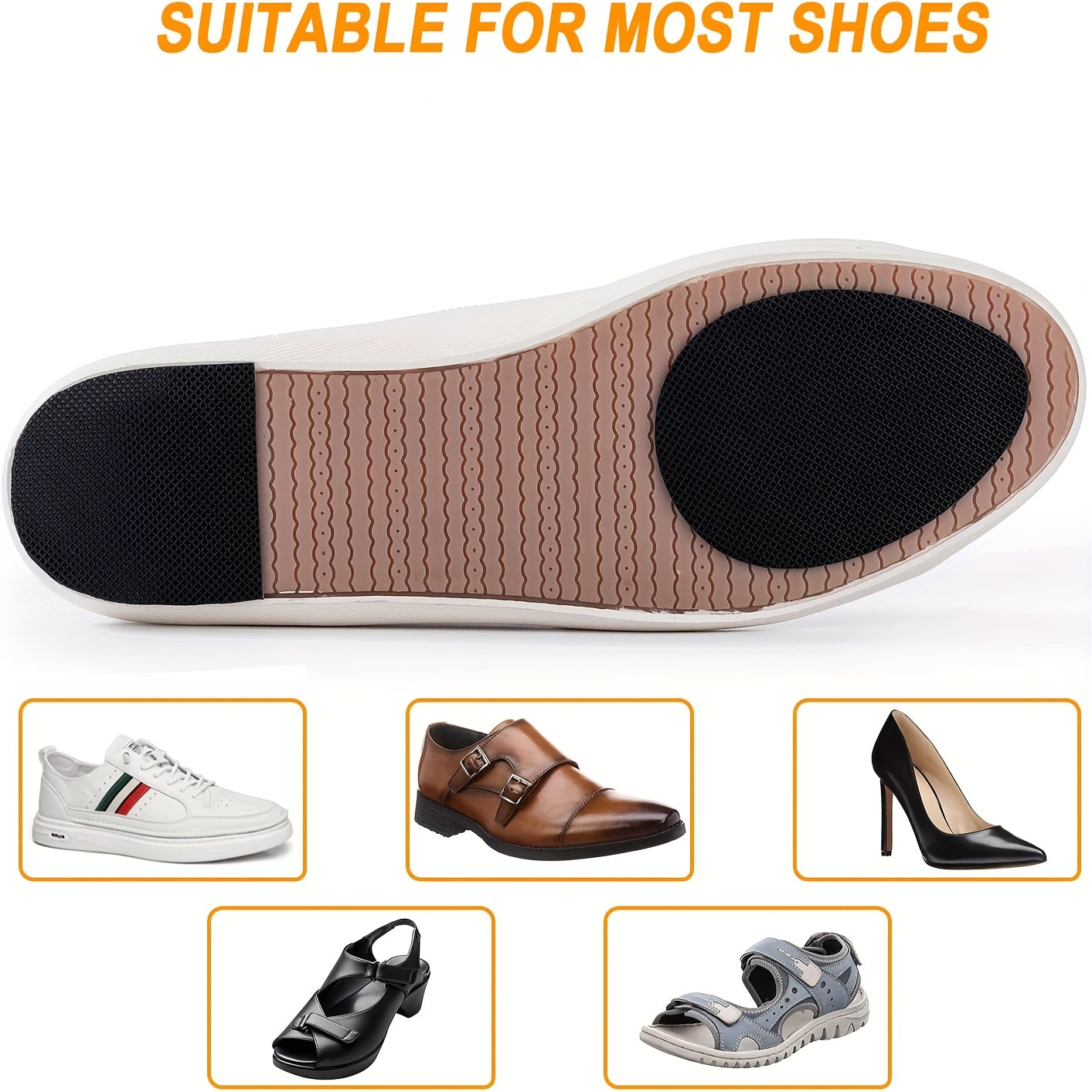 8pcs Anti-Slip Black Shoe Insoles Thickened Self-Adhesive Protectors for Sneakers