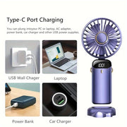 Mini Handheld Fan USB Rechargeable with Digital Display 5-Speed Adjustable Portable Cooling for Outdoor Office Dorm School