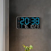 Large Digital Wall Clock with Calendar Temperature Voice Activation Adjustable Brightness and Chime in White Plastic