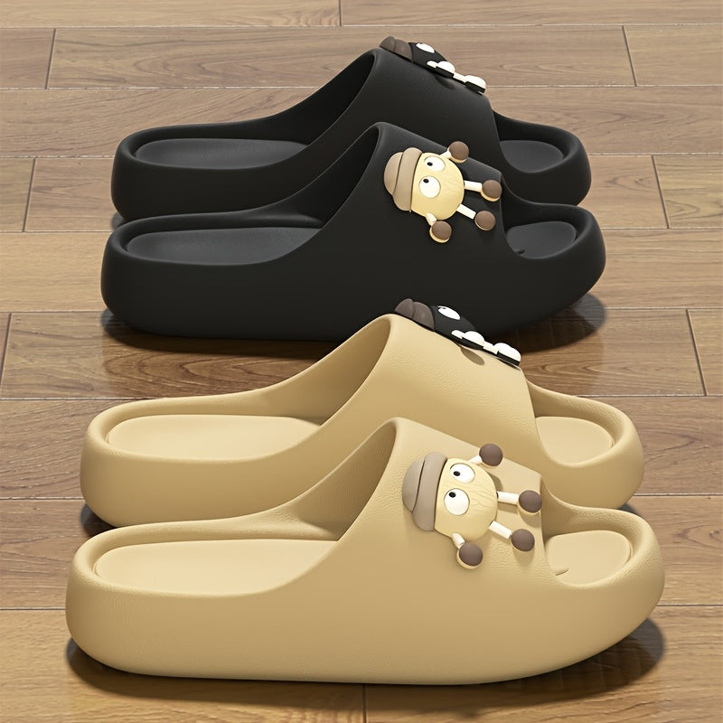 Women's Cartoon Bear Slip-On Slippers with Cushioned EVA Sole Black Red