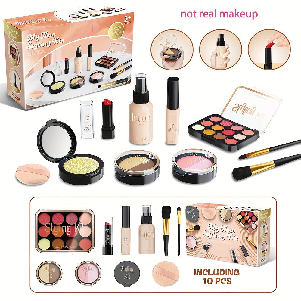 Children's Pretend Makeup Set 10pcs with Mirror Eye Shadow Lipstick for Girls
