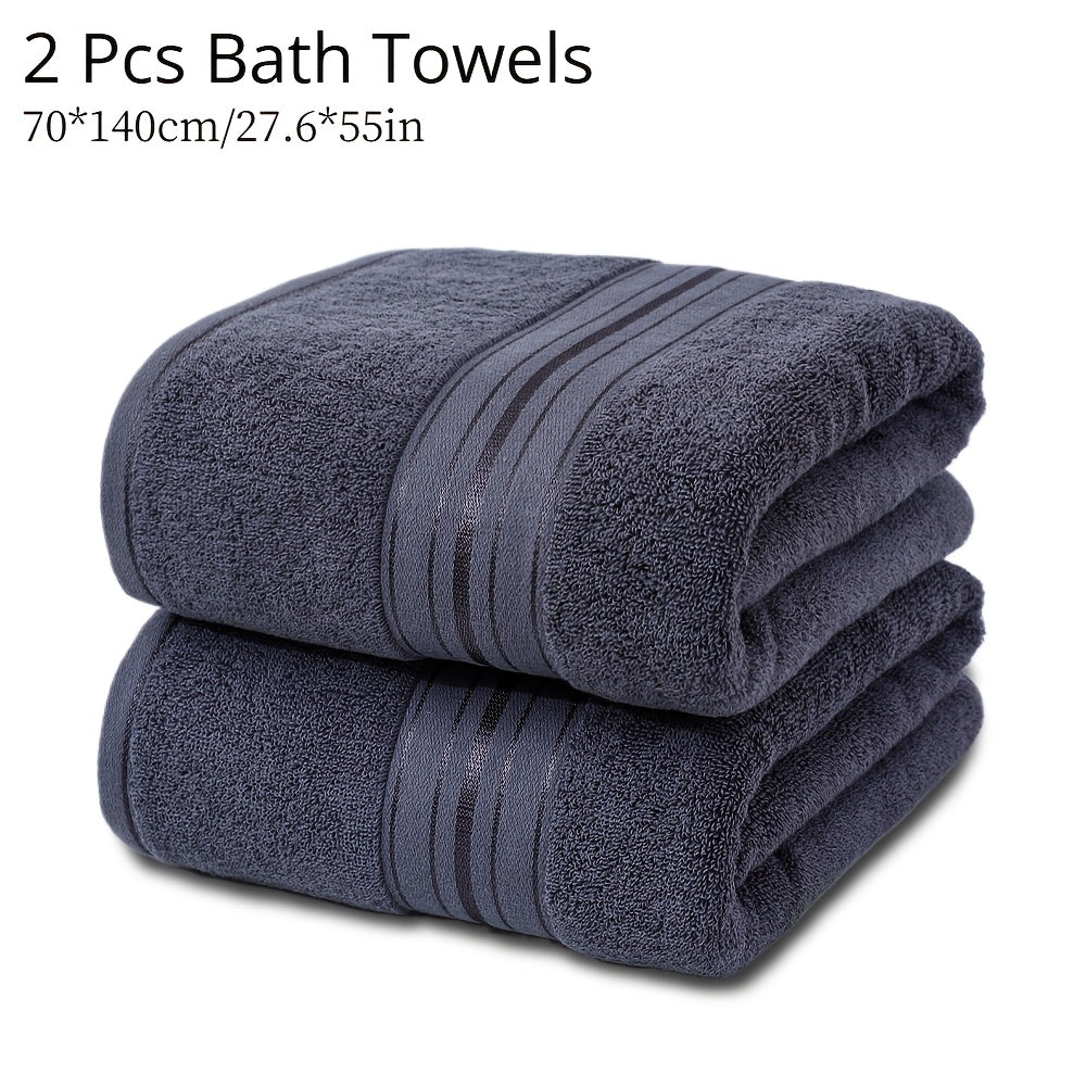 Juego de 2 toallas de baño de algodón 70x140cm de secado rápido y absorbentes con rayas para hogar, hotel, spa