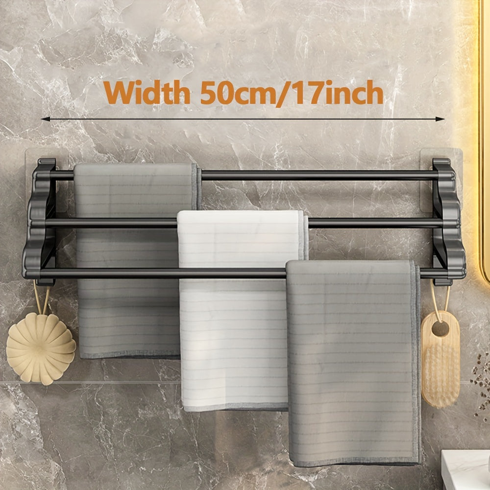 Wall-Mounted Towel Rack with Three Rods Punch-Free Bathroom Storage Durable