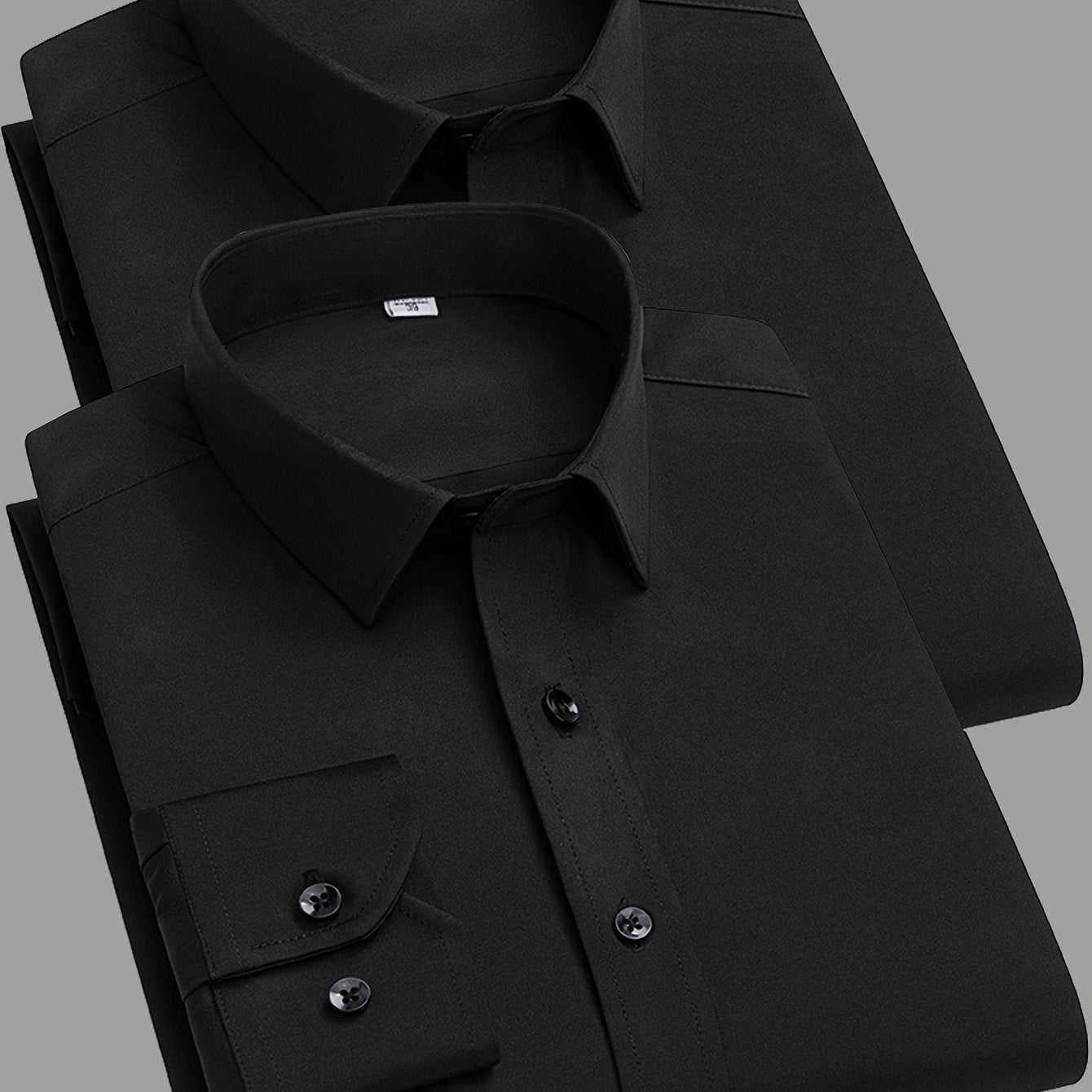 Men's Work Style Polyester Dress Shirts Set of Two Solid Color Regular Fit Long Sleeve Lapel Collar