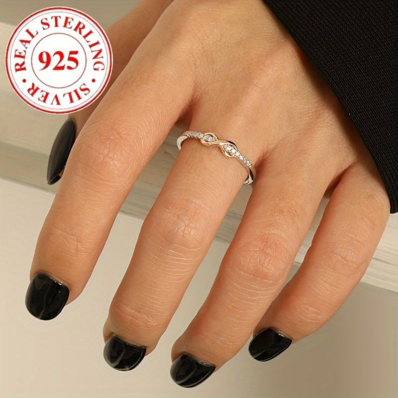 "Qimmatbaho 925 Sterling Silver Cheksiz Ramzi Halqa, Pushti va Oq Rhinestone Bezaklari bilan, Kundalik Kiymak Uchun Mukammal, Simsiz Dizayni va Nozik Olmos Aksentlari bilan - Chiroyli va O'ylangan Sovg'a"