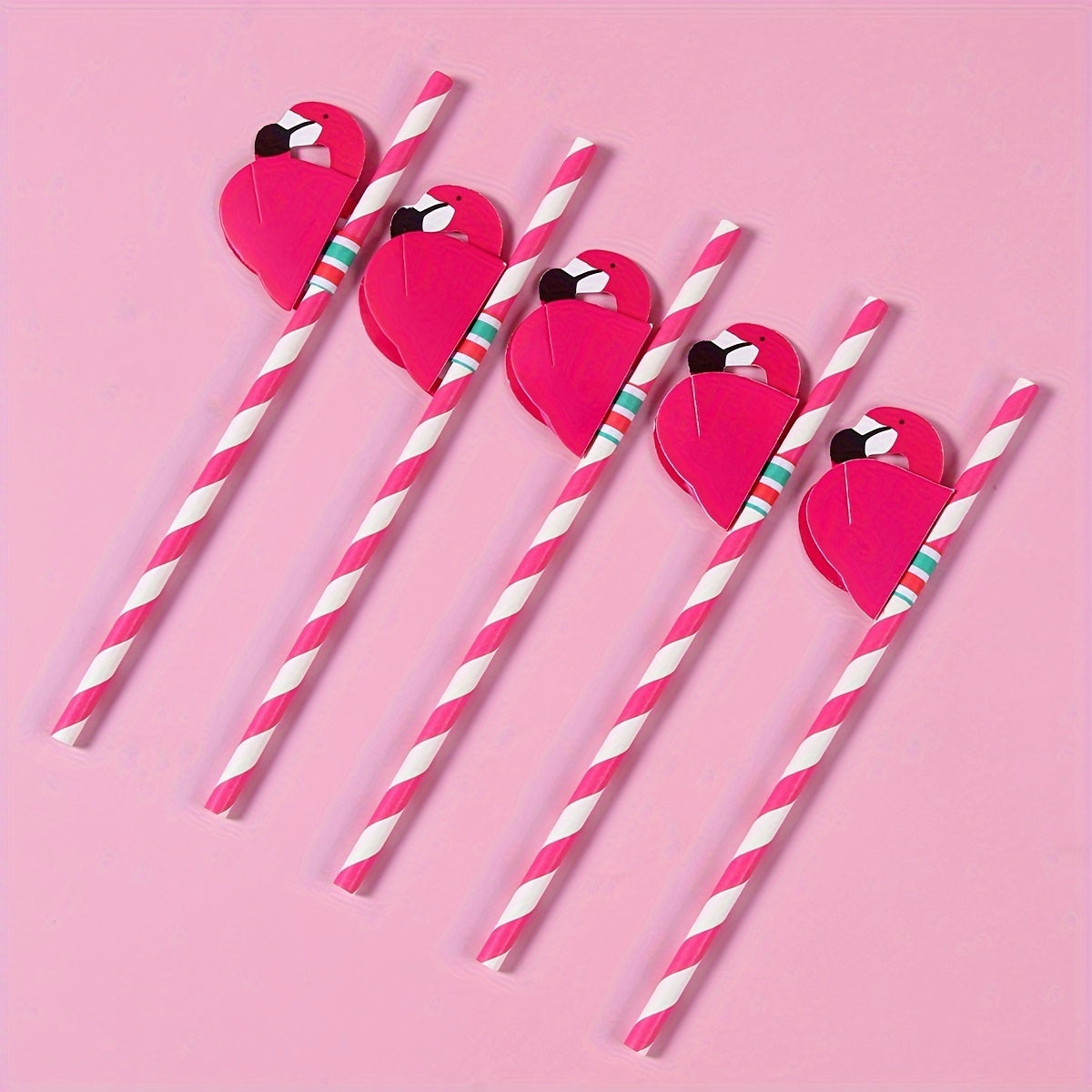 Pink Flamingo Paper Straws Set of 12 for Summer Parties and Tropical Decor