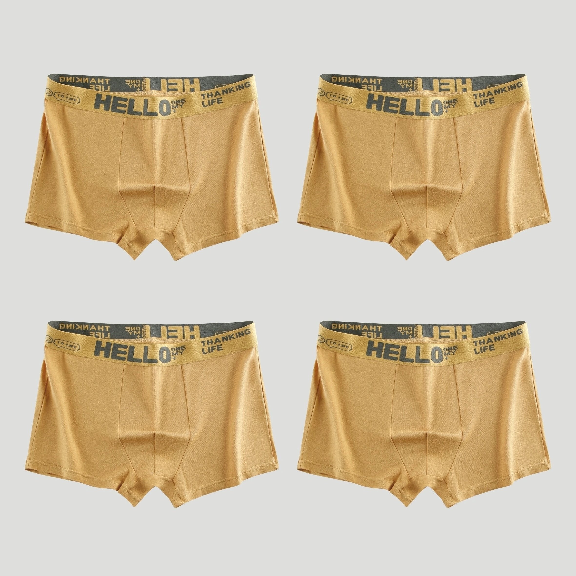 Men's Cotton Boxer Briefs 4-Pack Breathable Comfortable Solid Color Shortie Underwear