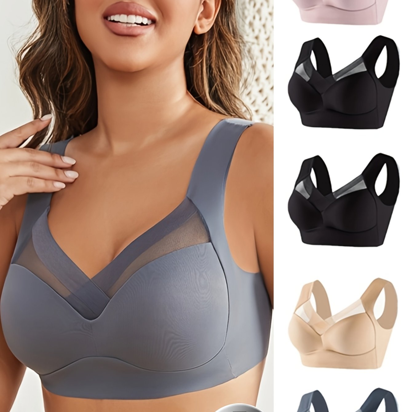 Ladies Full Coverage Bralette Pack Polyamide Non-Wired Breathable Mesh Black White