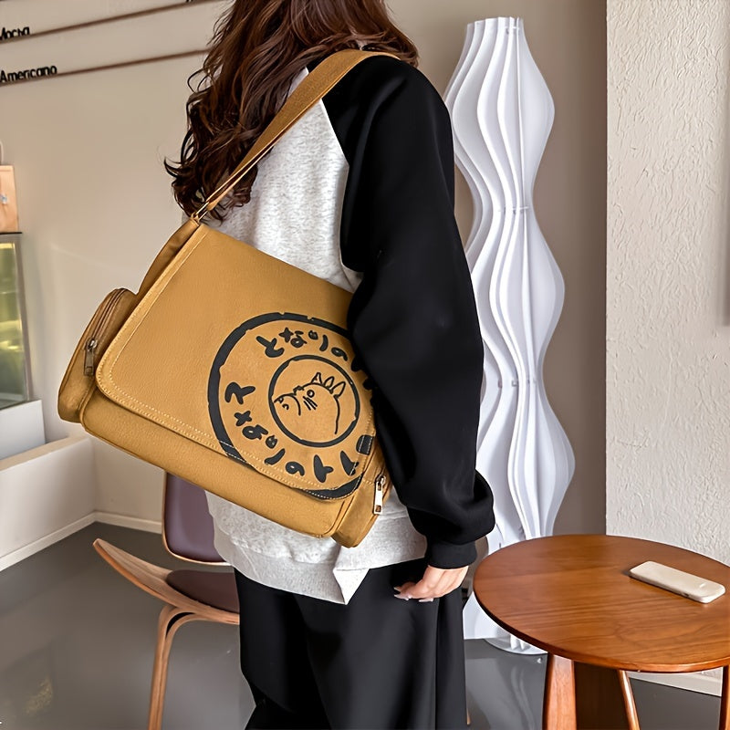 Ayollar uchun qora polyester yelka messenger sumkasi, zip yopilishi bilan