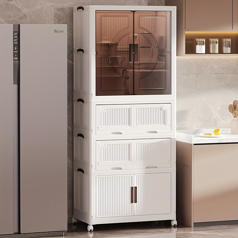 Plastic Modular Storage Cabinet with Dispensers, Foldable Expandable Organizer for Home Office Bedroom