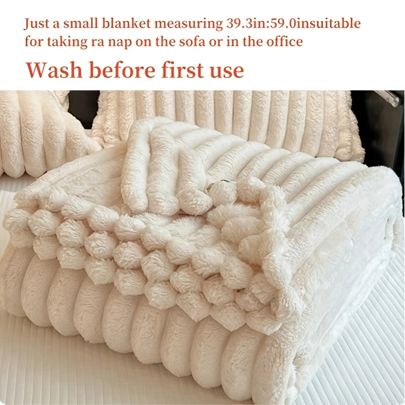 Imitation Rabbit Fur Shawl Blanket Soft Knit All-Season Versatile Striped Design