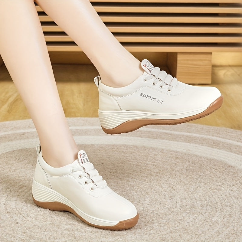 Women’s Breathable Fashion Sneakers Non-Slip Sports Shoes White Thick Sole