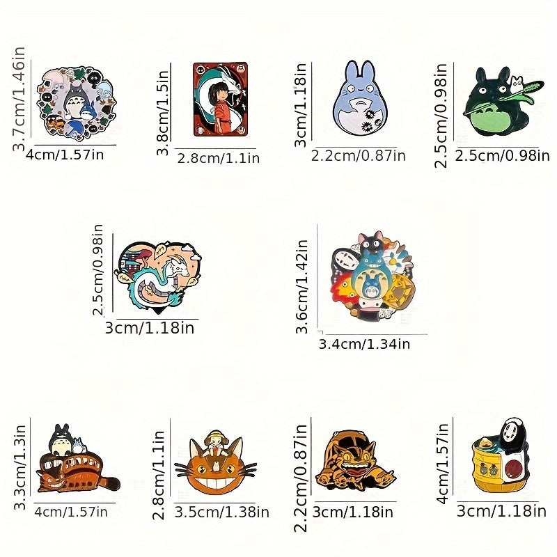 Set of 10 Cartoon Character Alloy Brooches Enamel Pins for Clothing and Backpacks