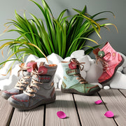 Women's Fleece-Lined Winter Ankle Boots with Lace-Up Flat Heel