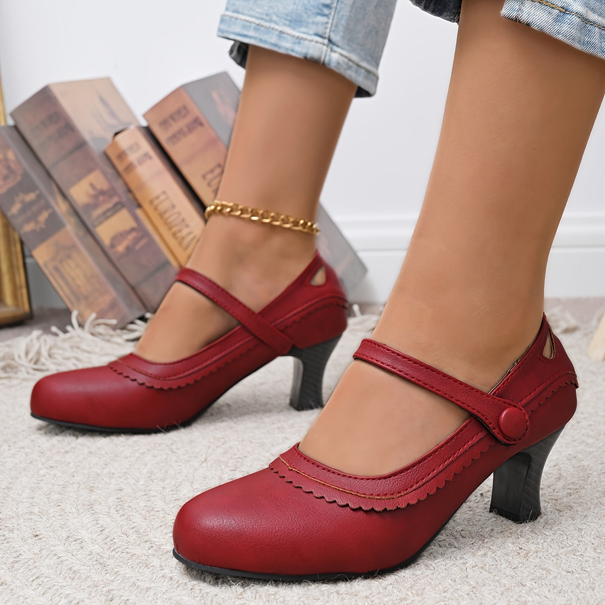 Women's Red Slip-On Flats Synthetic Cover Non-Slip Rubber Sole