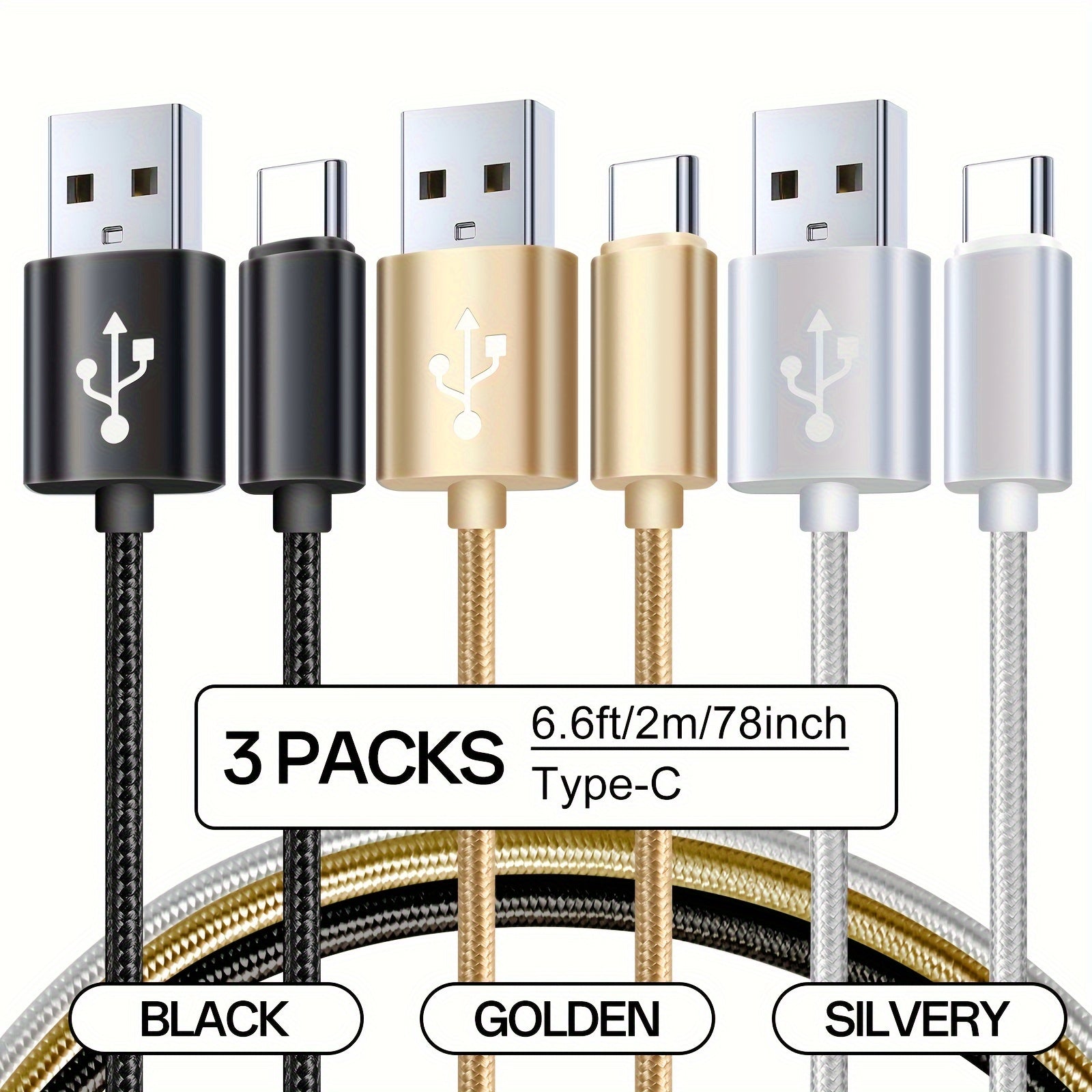 3pcs Nylon Braided USB C Charging Cables Fast Data Transfer for Samsung Google Pixel LG Sony Oppo Moto