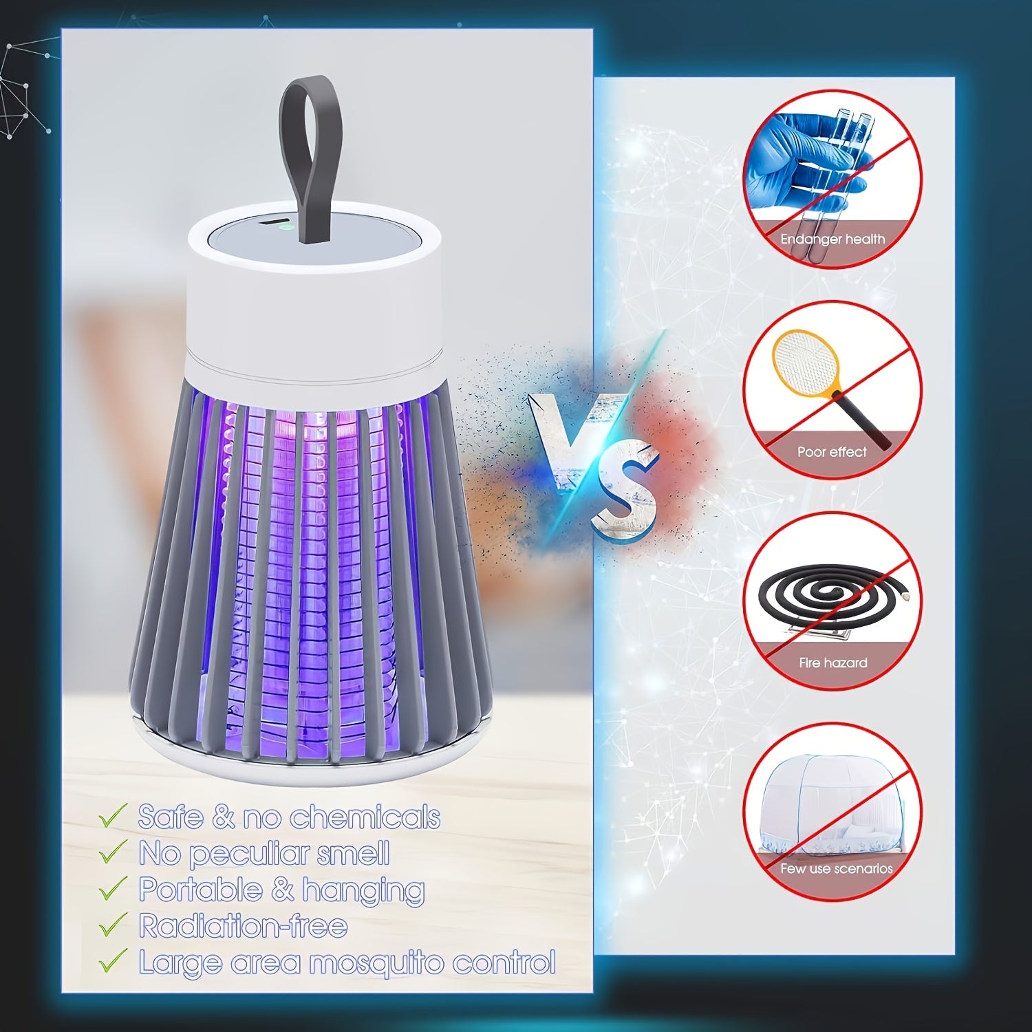 Portable Mosquito Killer Lamp USB Rechargeable LED Indoor Outdoor Trap