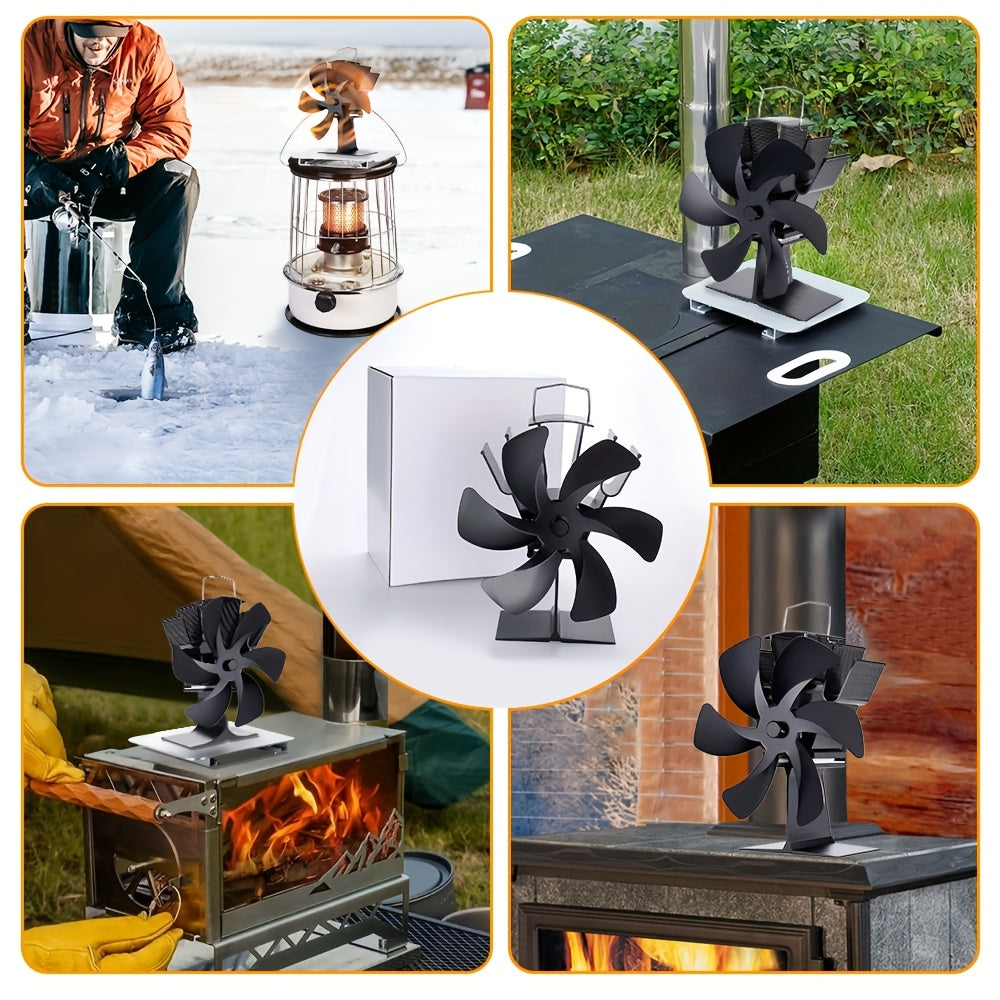 Six-Page Black Vertical Fireplace Fan for Heating and Ventilation