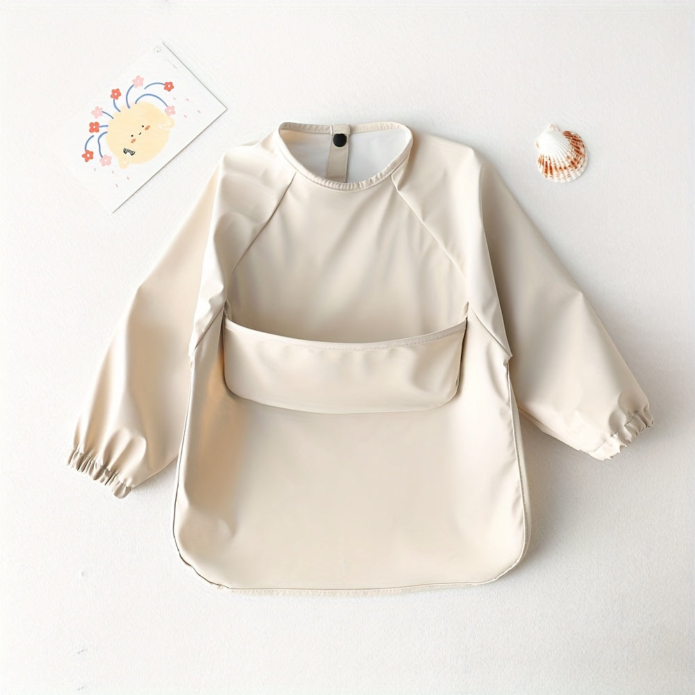 Long Sleeve Waterproof Reversible Bib for Kids with Soft PU Material and Easy Cleaning