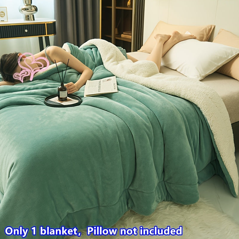 Green Matcha Fleece Blanket Double Layer Soft Throw for Bed or Sofa Water Washed Polyester