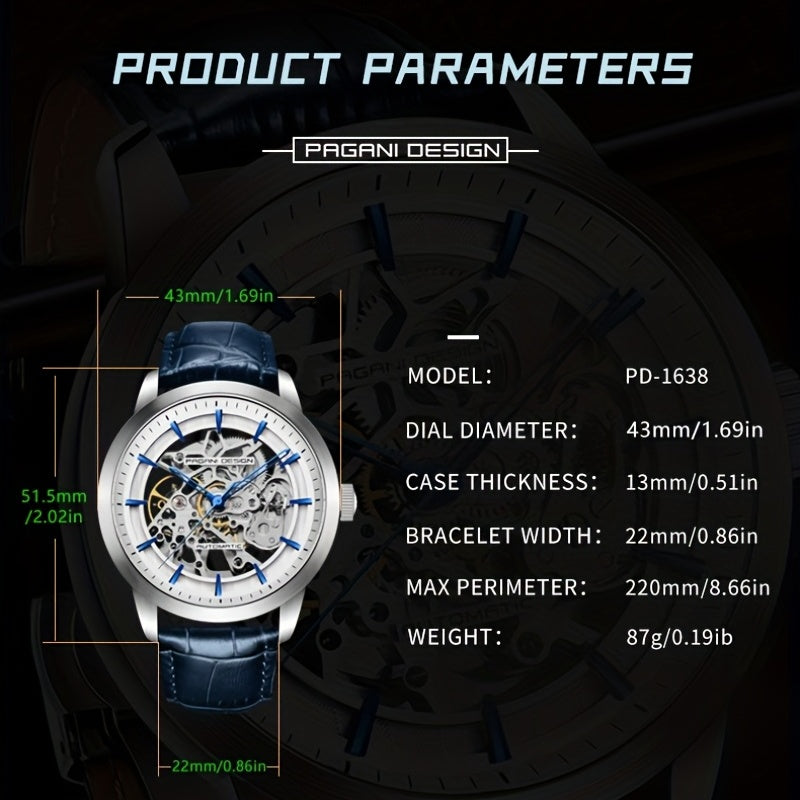 Men's Self-Winding Skeleton Watch Stainless Steel Pointer Series Sports Watch